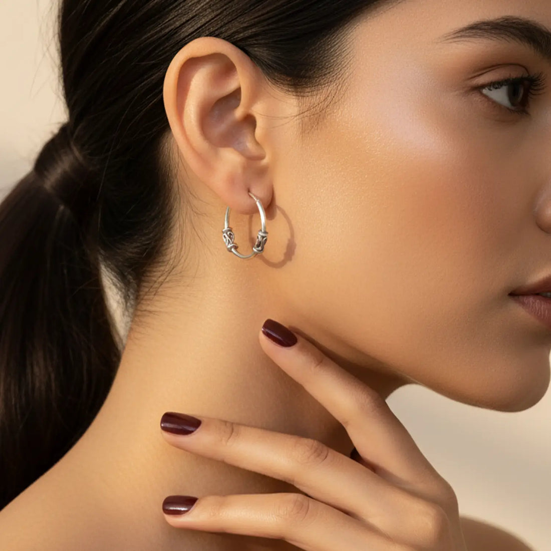 Minimal Tribal Sterling Silver Hoop Earrings - Made With Pure 925 Silver