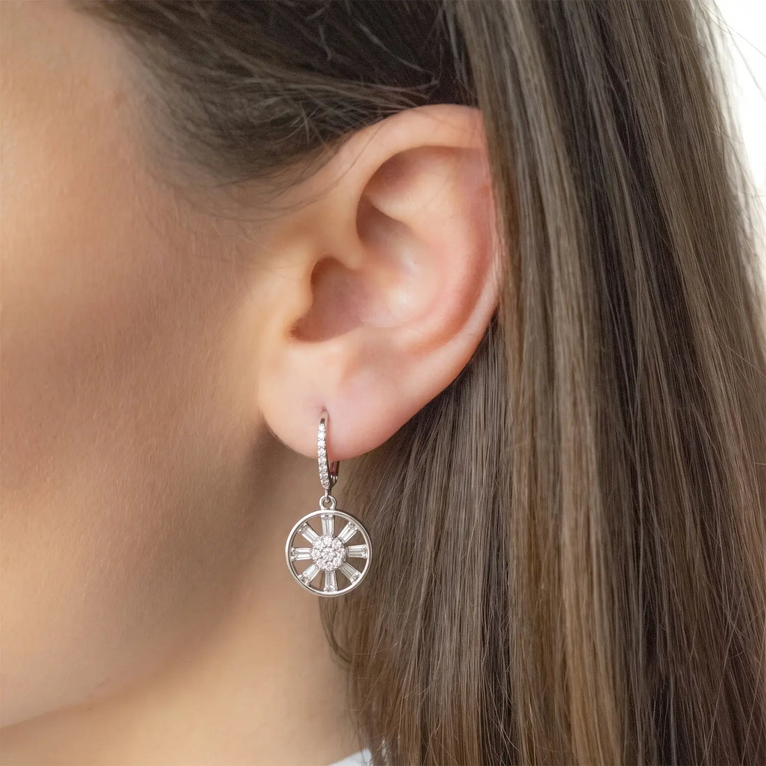 Elegant Sunburst CZ Drop Earrings - Made With Pure 925 Silver