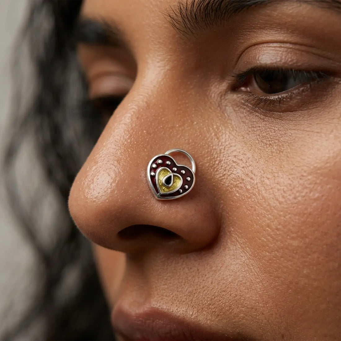 Heart motif Sterling Silver Nose Pin- Made With Pure 925 Silver