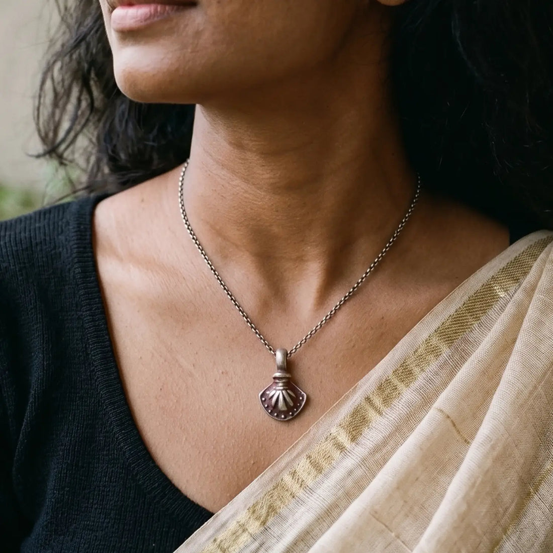 Traditional Floral Motif Pure Silver Pendant - Made With Pure 925 Silver