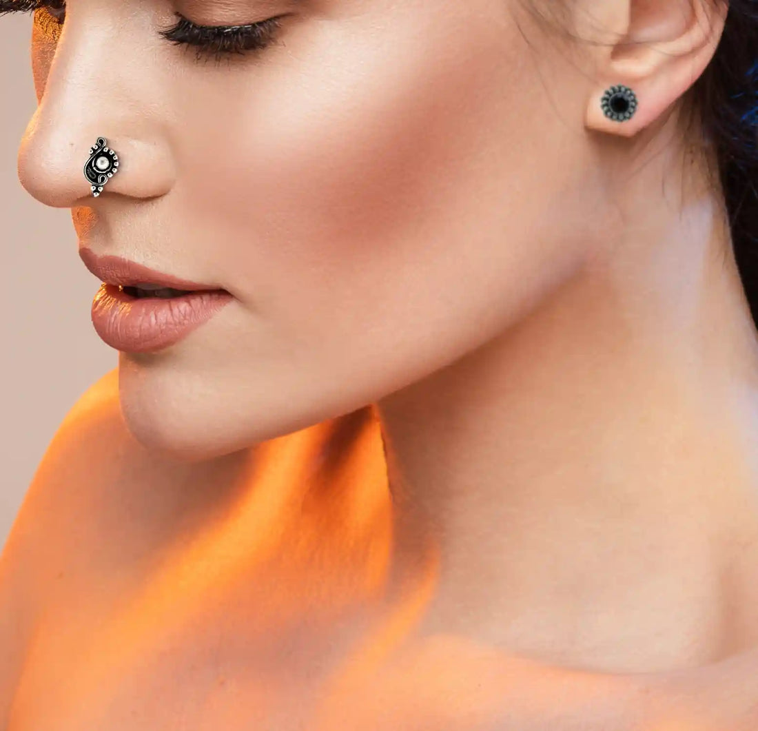 Ethnic Paisley Oxidised Silver Nose Pin- Made With Pure 925 Silver