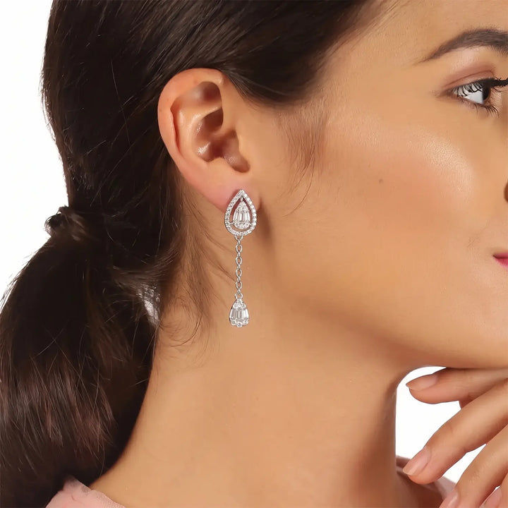 Elegant Teardrop Chain Drop Earrings - Made With Pure 925 Silver