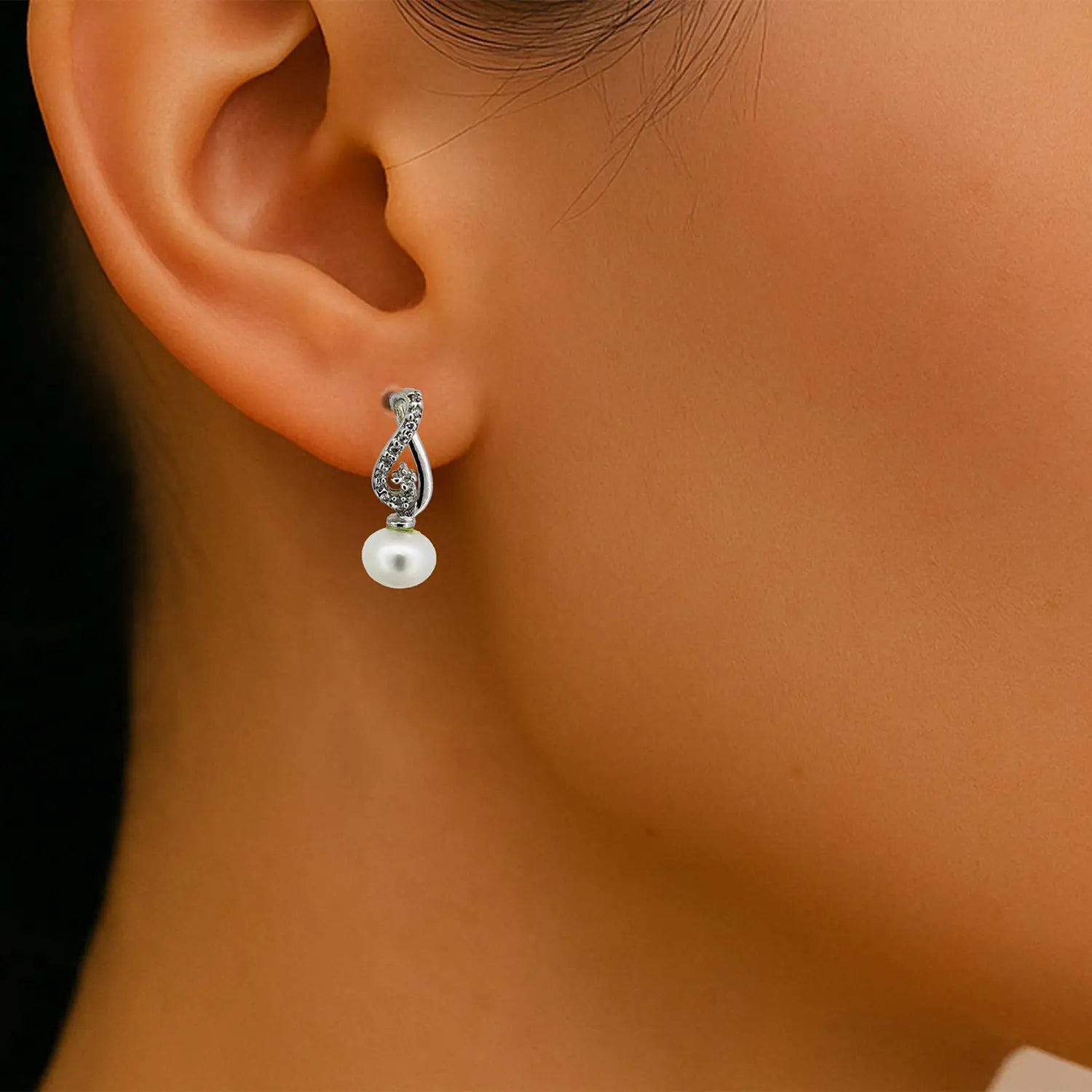 Pure Silver Pearl Drop Earrings with  Design- Made With Pure 925 Silver