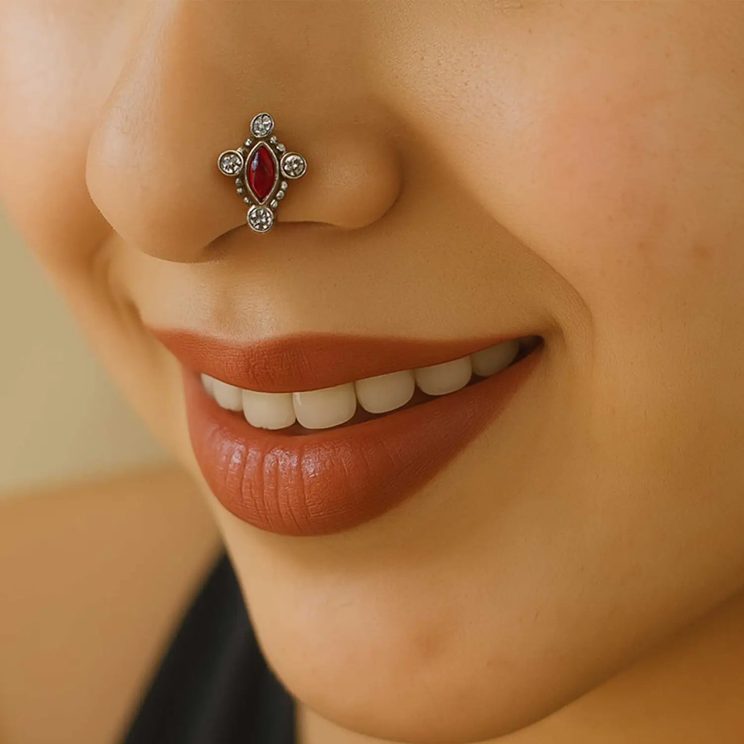 Elegant Ruby Stone Silver Nose Pin- Made With Pure 925 Silver