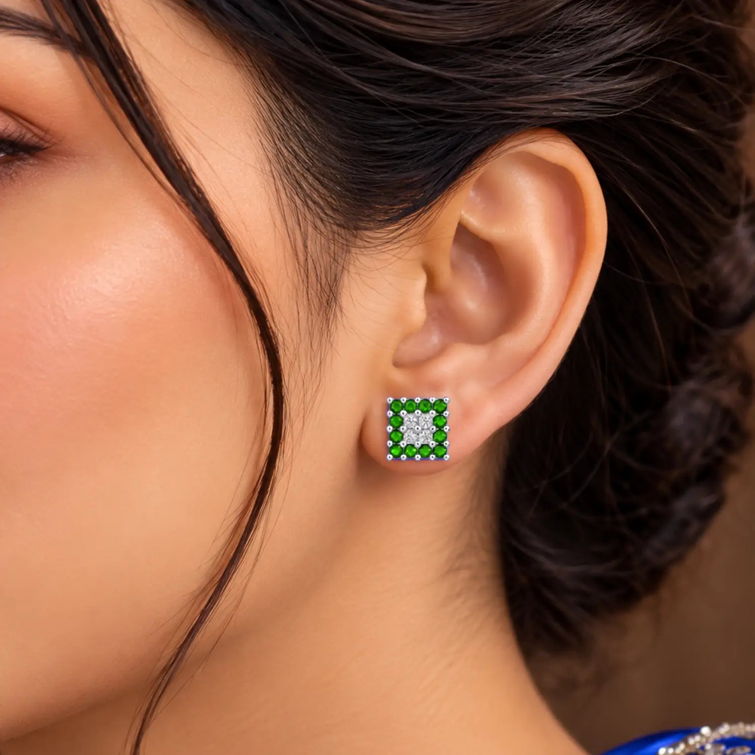 Orange & White Square Gemstone Silver Stud Earrings - Made With Pure 925 Silver