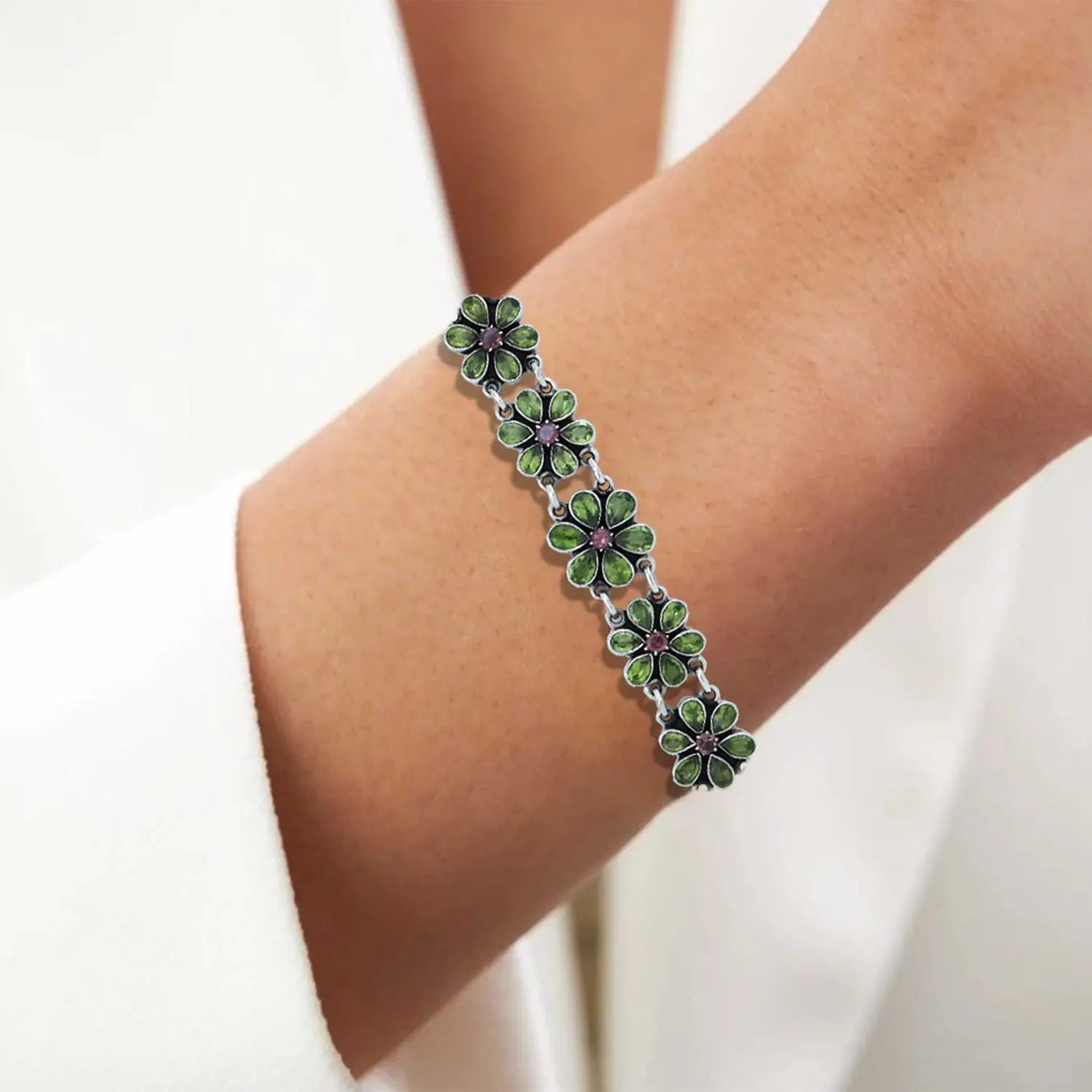 Blossom Floral Silver Bracelet- Made With Pure 925 Silver