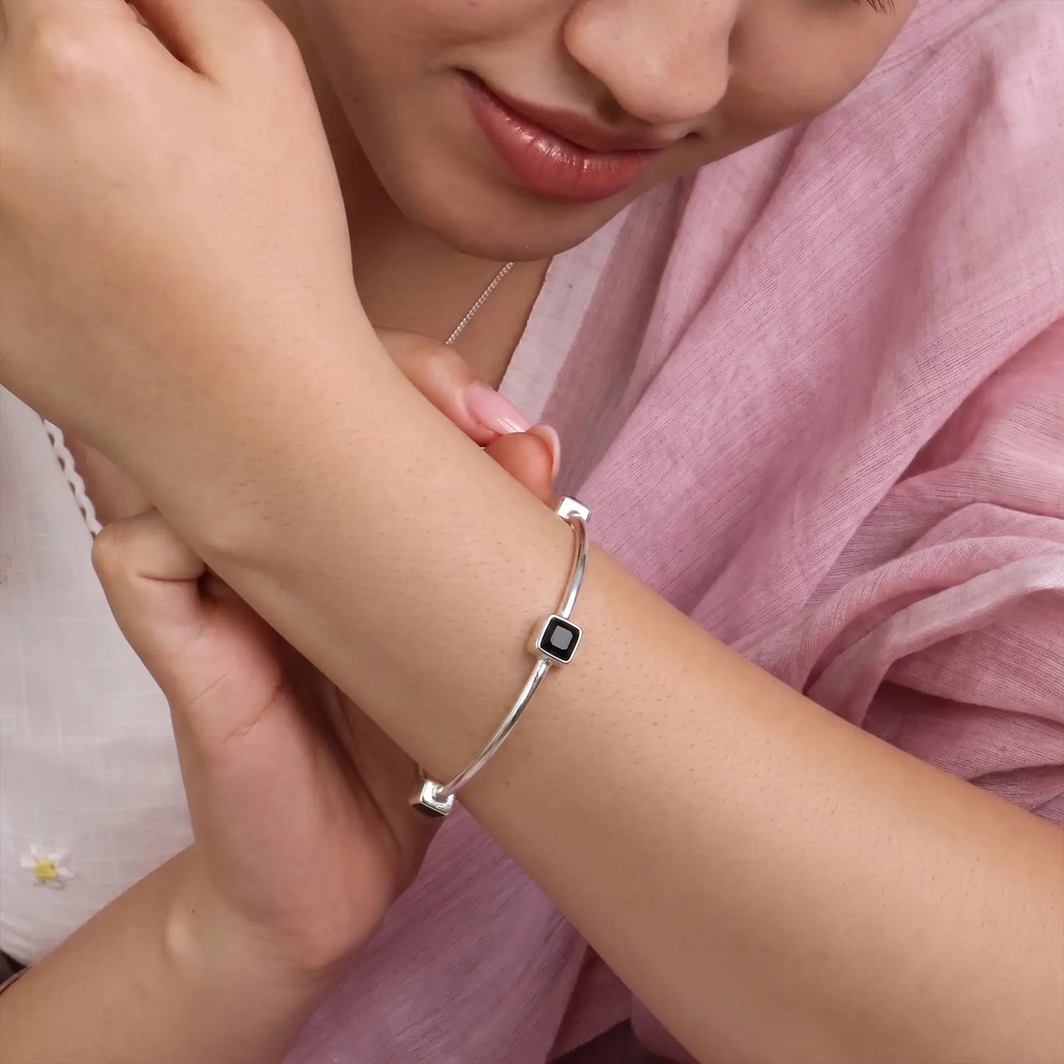 Black Onyx Zirconia Pure Silver Bangle Set- Made With Pure 925 Silver