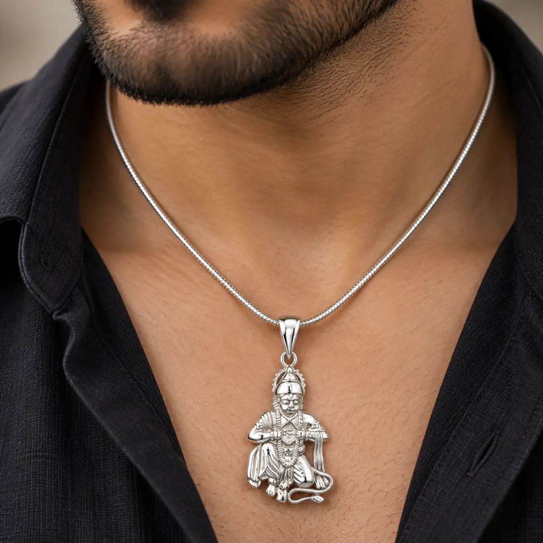 Shree Hanuman Bhakti Silver Pendant - Made With Pure 925 Silver