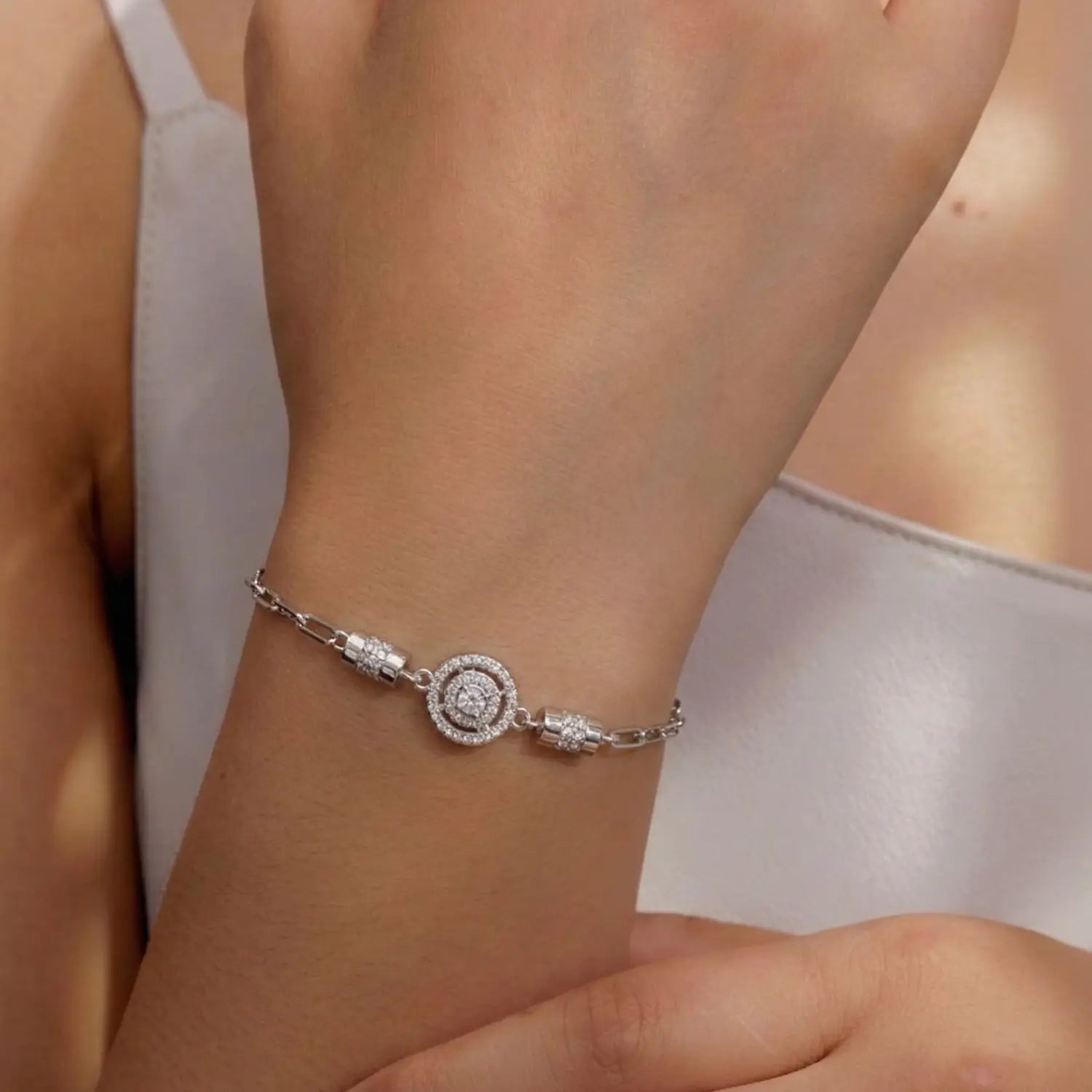 Elegant CZ Halo Charm Pure Silver Bracelet - Made With Pure 925 Silver