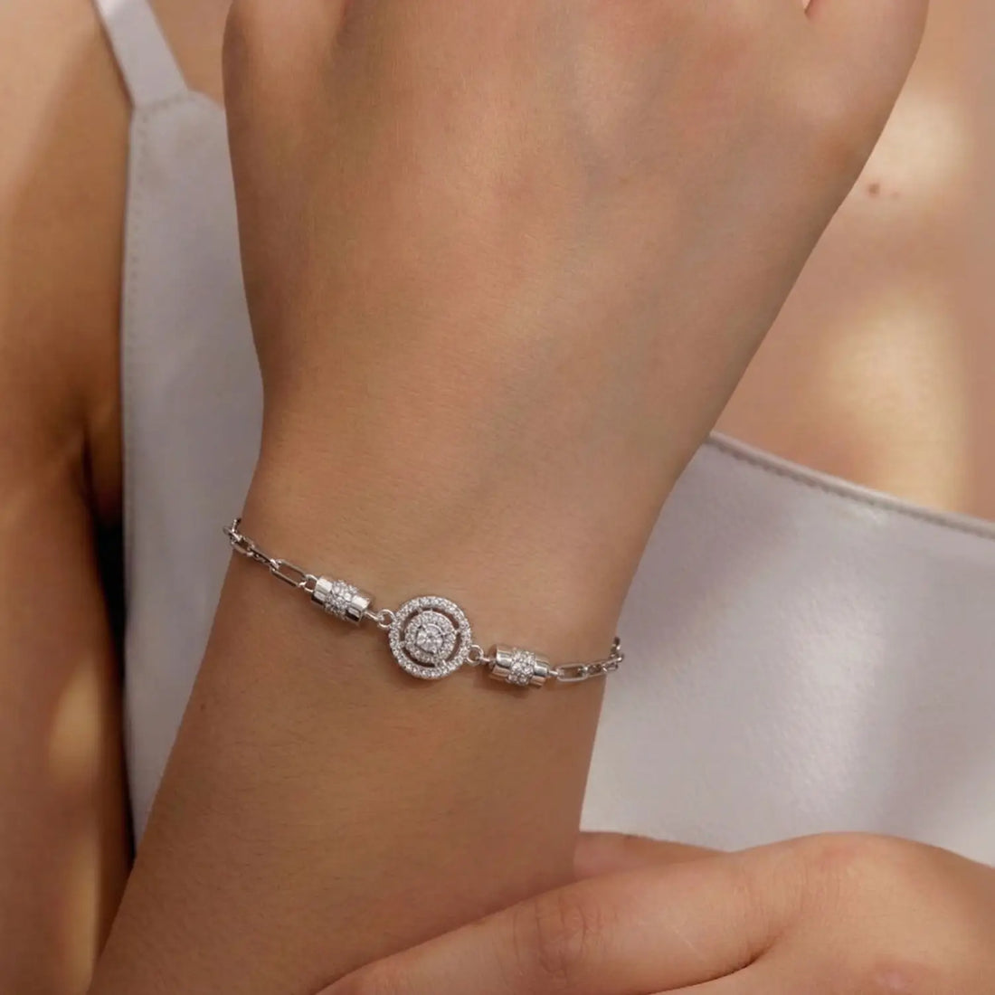 Elegant CZ Halo Charm Pure Silver Bracelet - Made With Pure 925 Silver