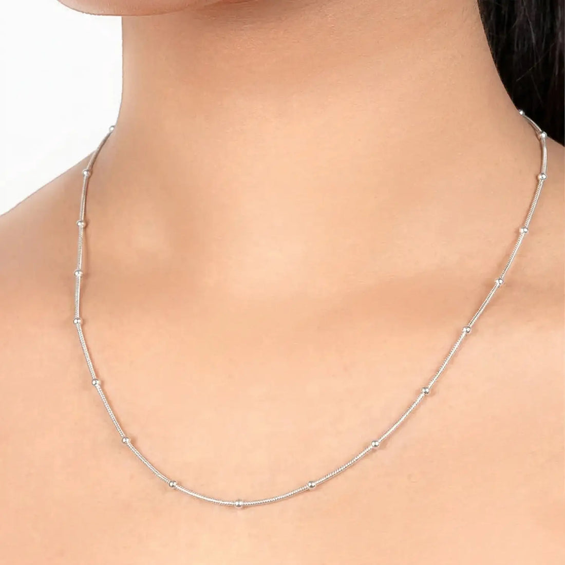 Delicate Beaded Station Pure Silver Chain- Made With Pure 925 Silver