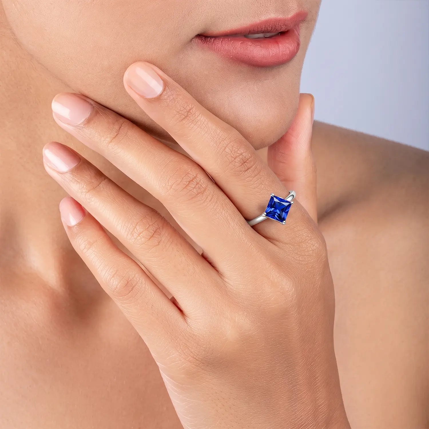 Classic Blue Solitaire Pure Silver Ring- Made With Pure 925 Silver