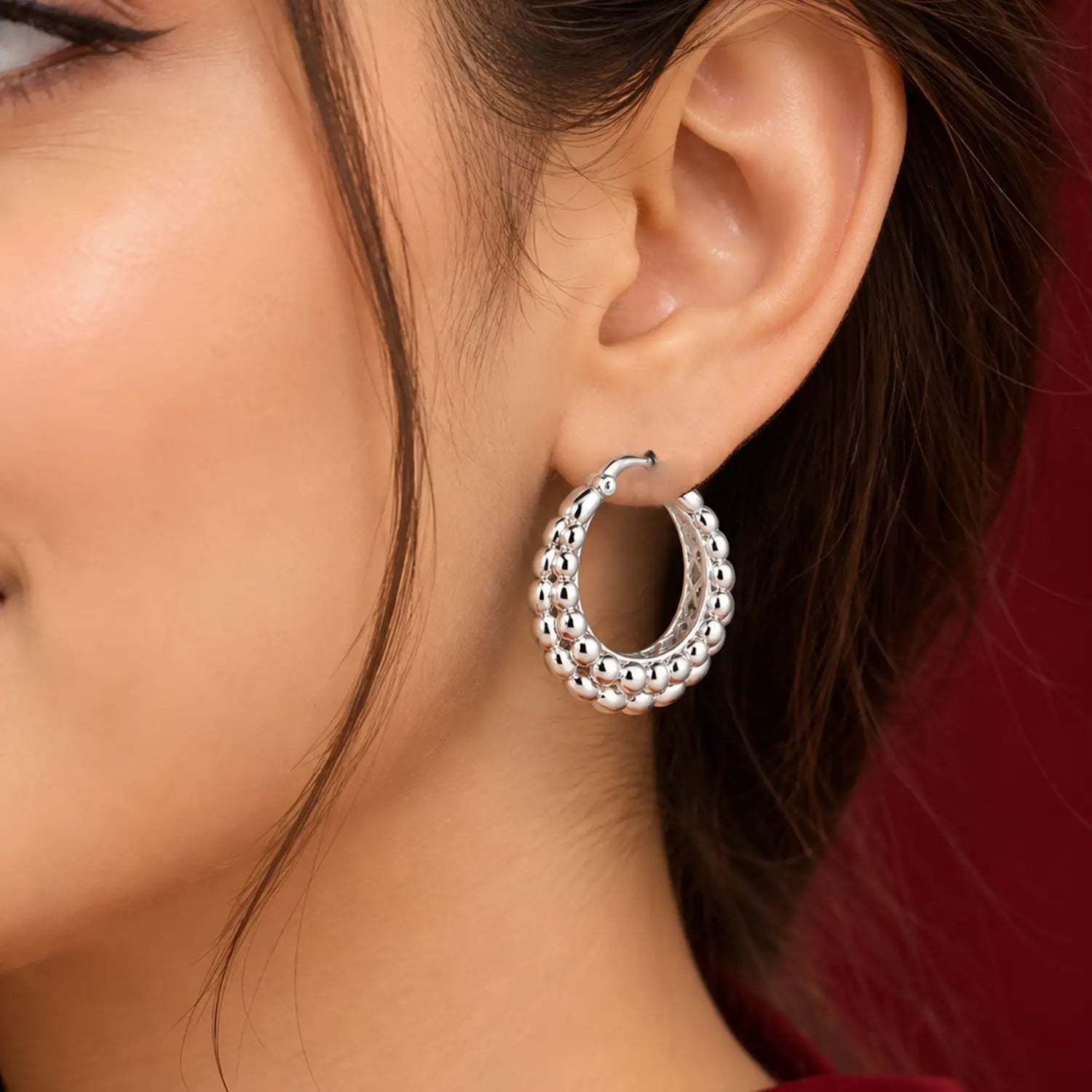 Sculpted Beaded Hoop 925 Silver Earrings - Made With Pure 925 Silver