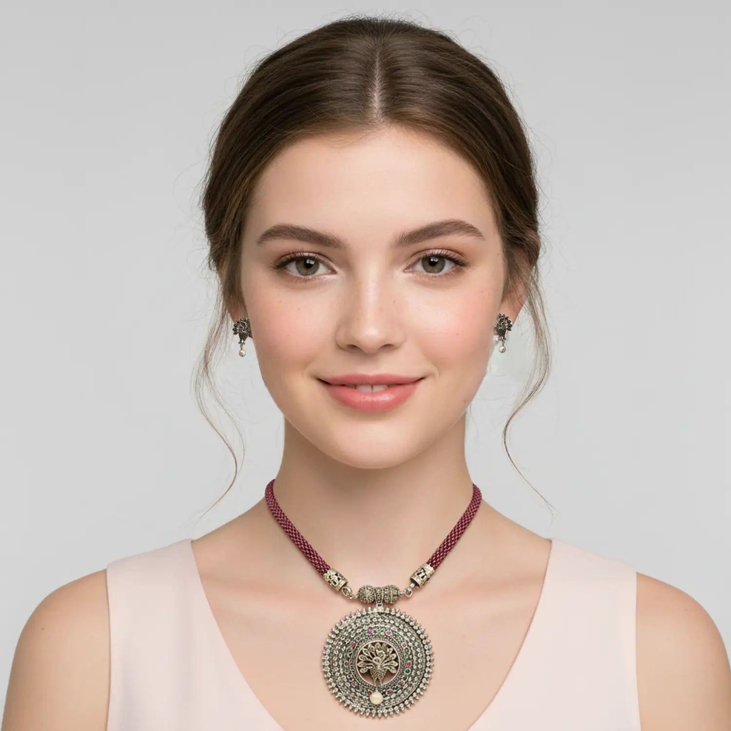 Peacock Charm Antique Silver Nacklace Set- Made With Pure 925 Silver