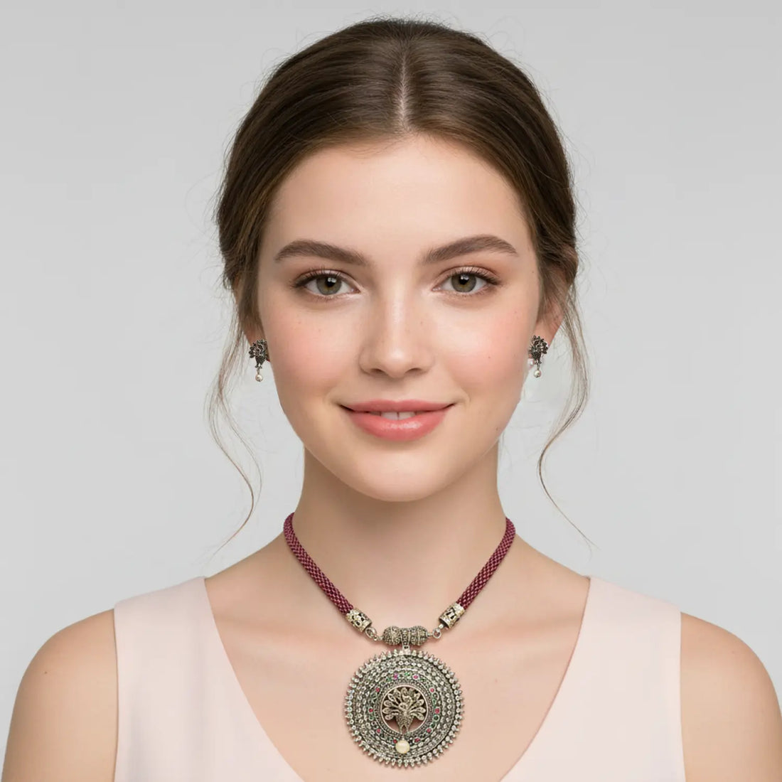 Peacock Charm Antique Silver Nacklace Set- Made With Pure 925 Silver