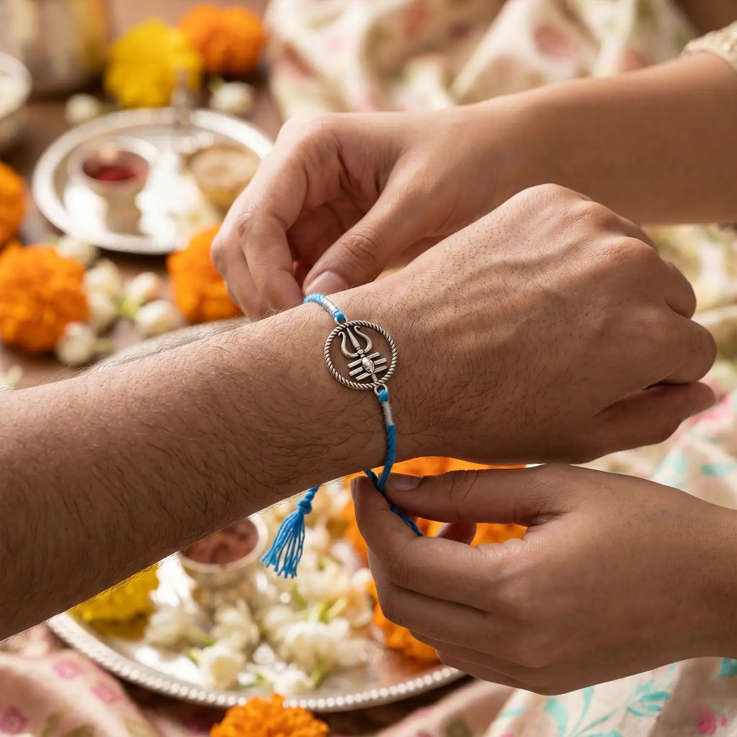 Trishul Shiv Silver Rakhi - Made With Pure 925 Silver