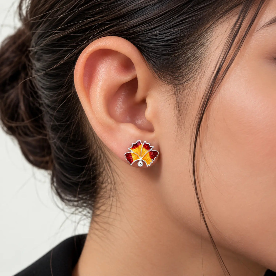Blue Enamel Floral Silver Stud Earrings - Made With Pure 925 Silver