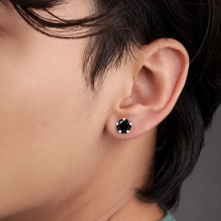 Black Onyx Round Silver Stud Earrings - Made With Pure 925 Silver
