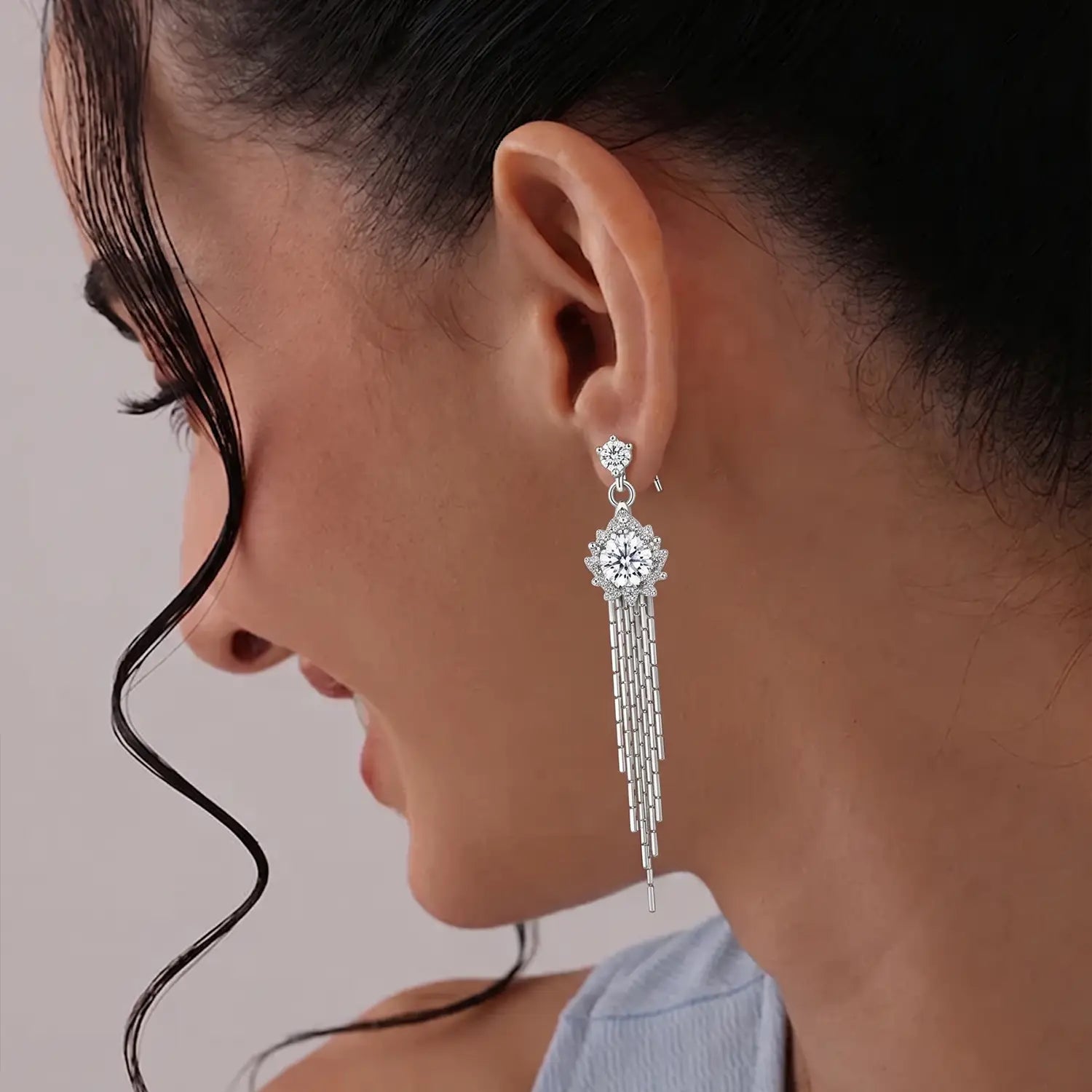 Elegant Crystal Cascade Silver Earrings - Made With Pure 925 Silver