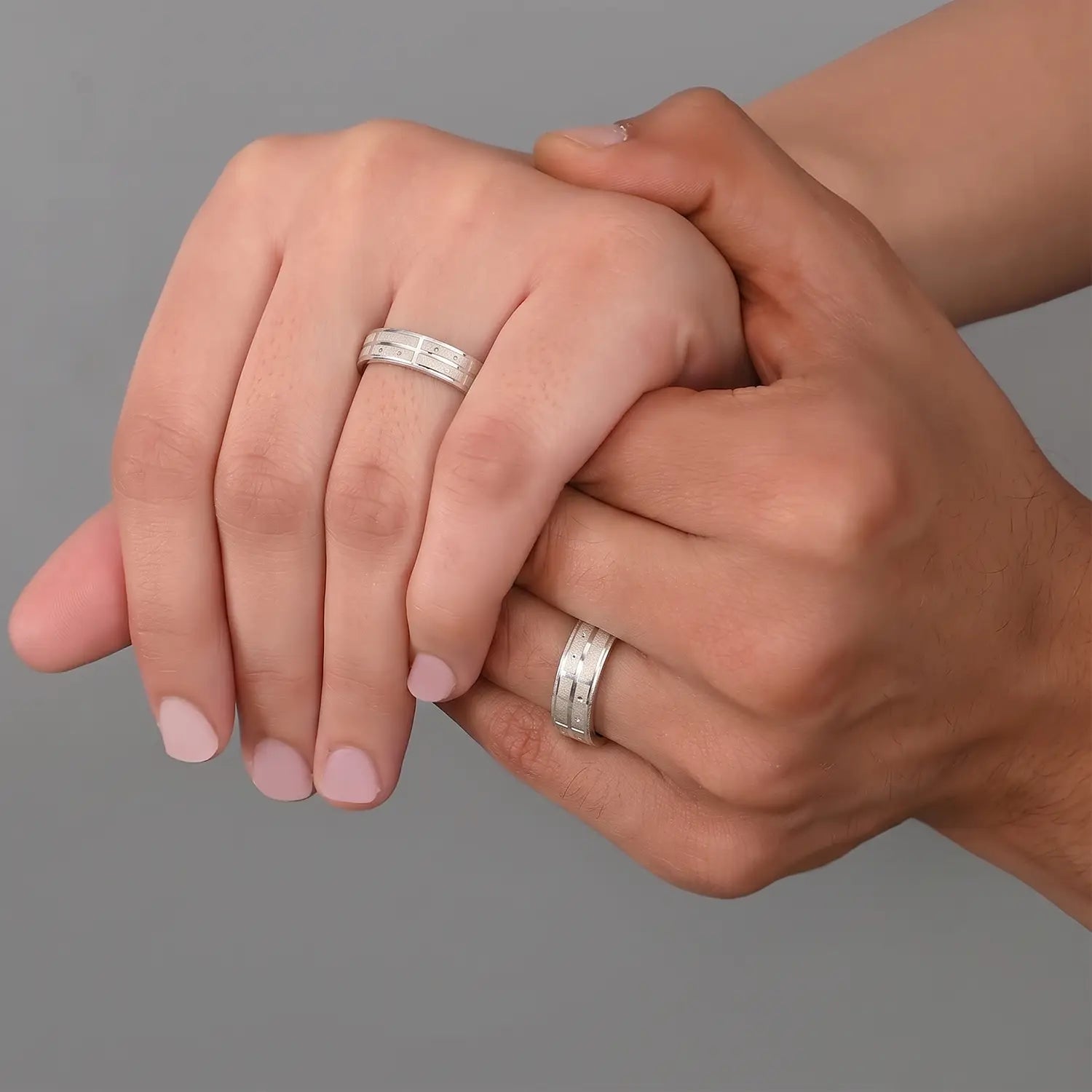 Premium Geometric Couple Band Rings - Made With Pure 925 Silver