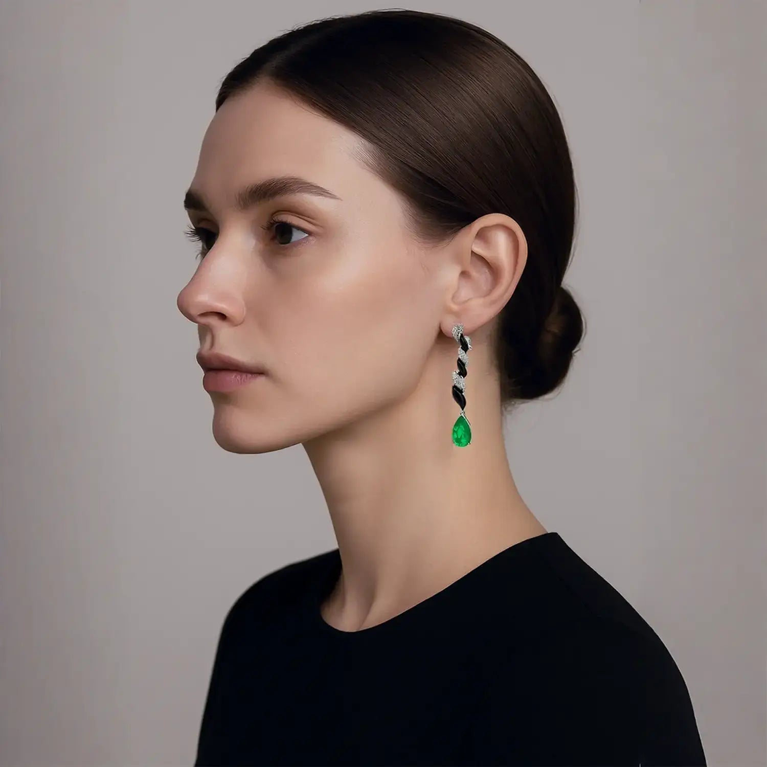 Emerald Green & Black Enamel Silver Drop Earrings- Made With Pure 925 Silver