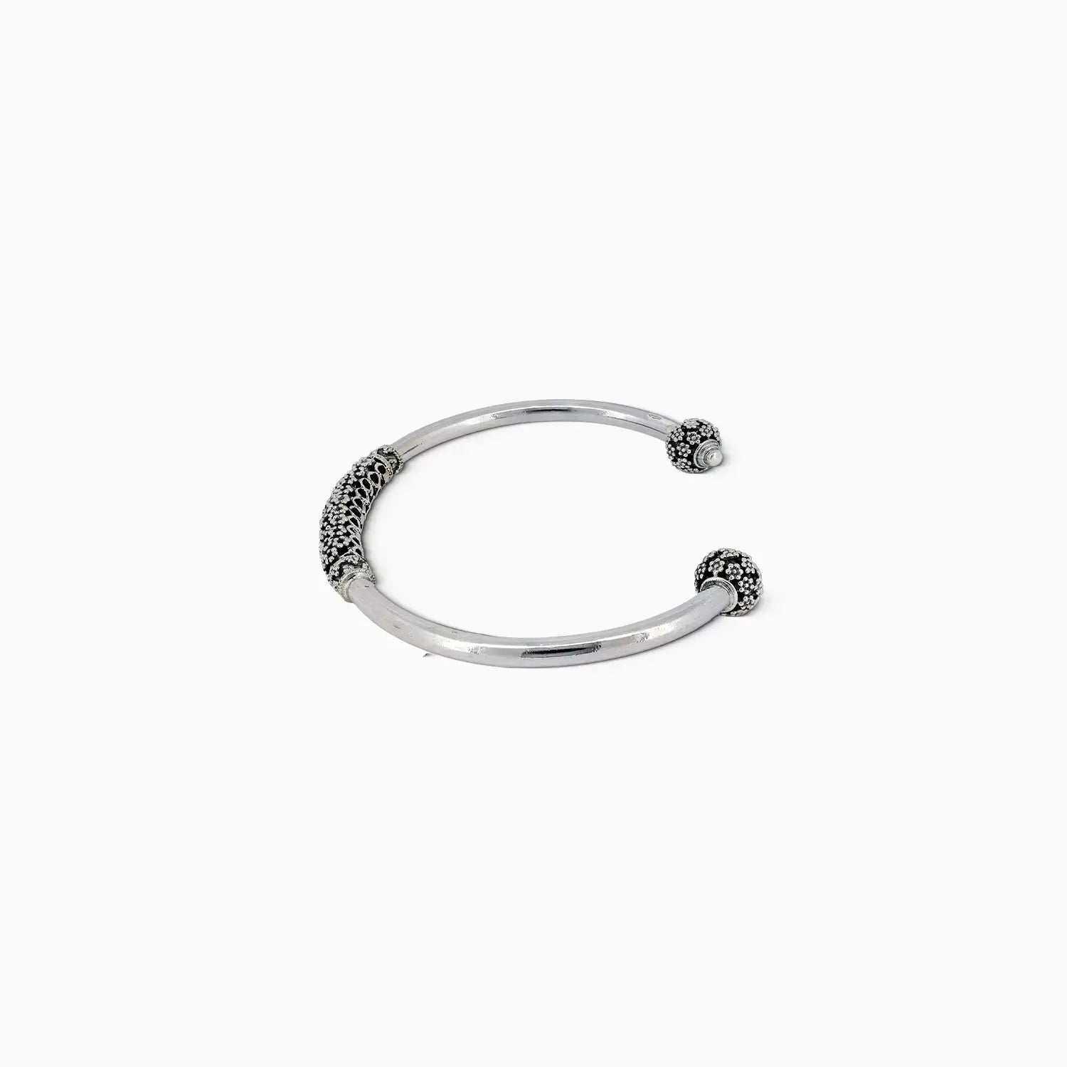 Oxidised Silver Textured Open Cuff Bracelet - Made With Pure 925 Silver