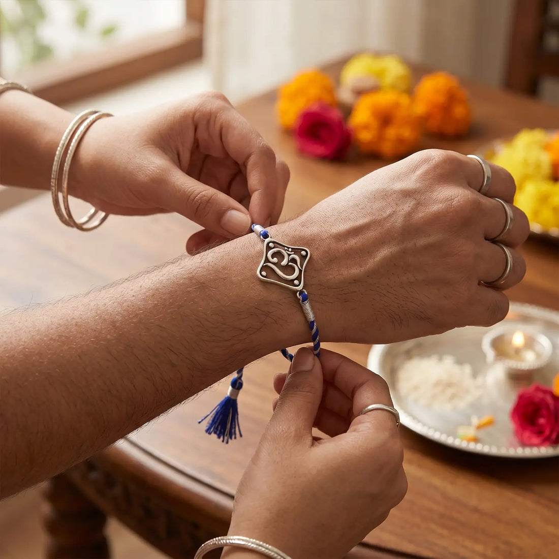Om Serenity Silver Rakhi - Made With Pure 925 Silver