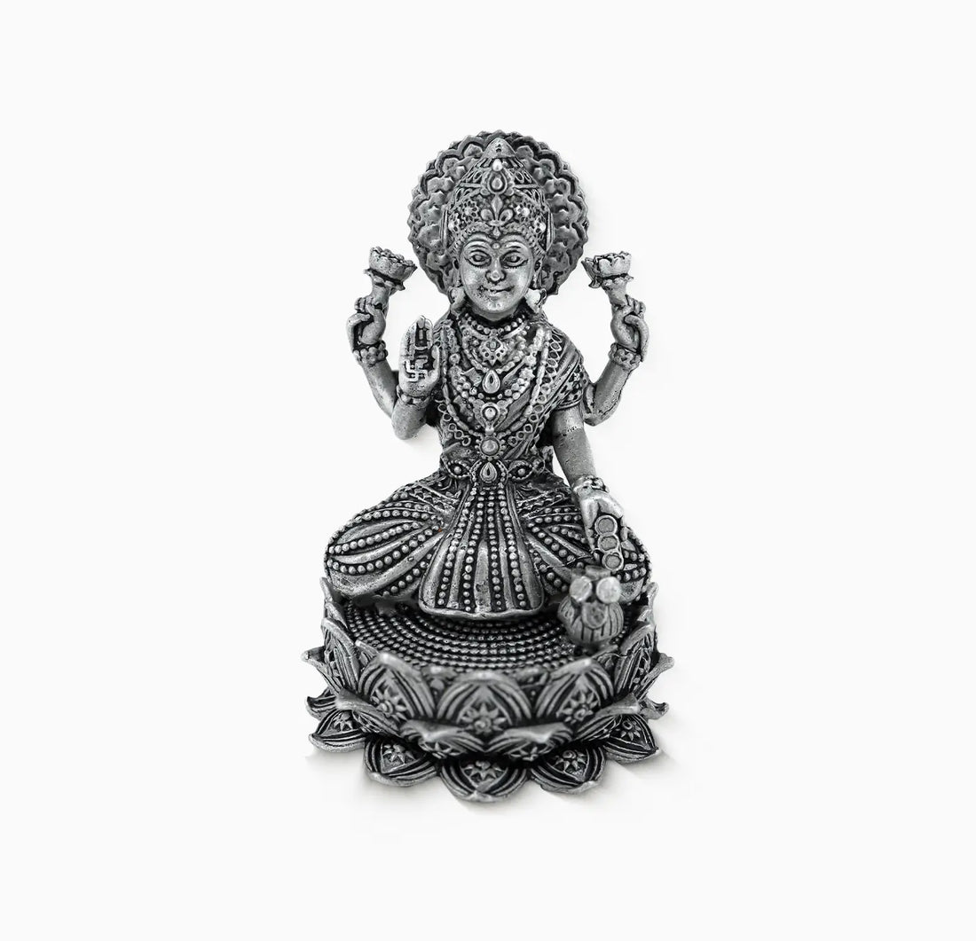 Antique pure Silver Goddess Lakshmi Idol- Made With Pure 925 Silver