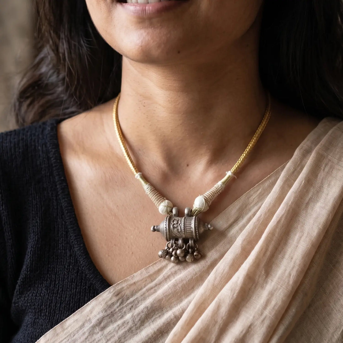 Traditional Tribal Ghungroo Pure Silver Pendant - Made With Pure 925 Silver