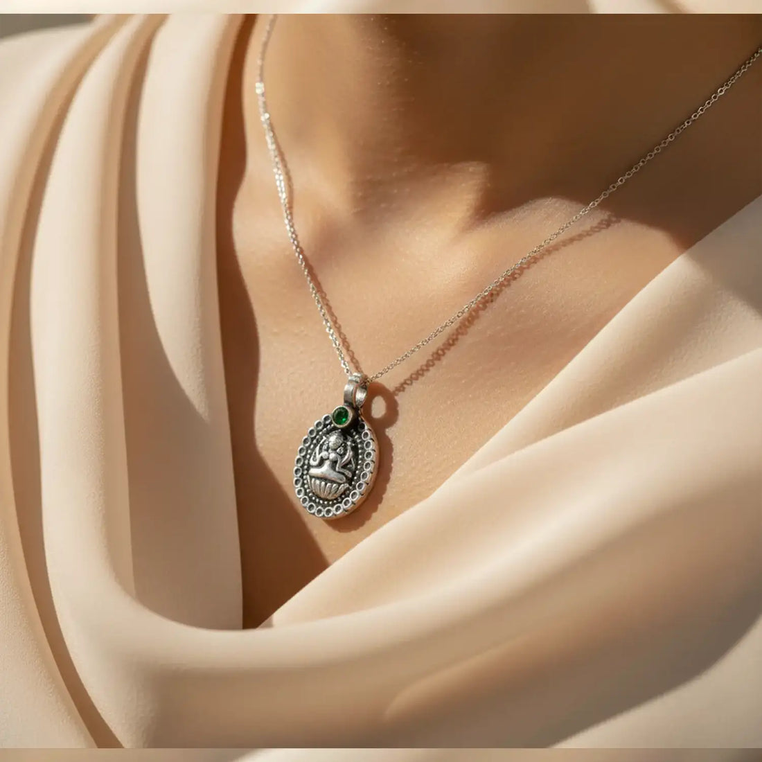 Pure Silver Goddes Laxmi Pendant- Made With Pure 925 Silver