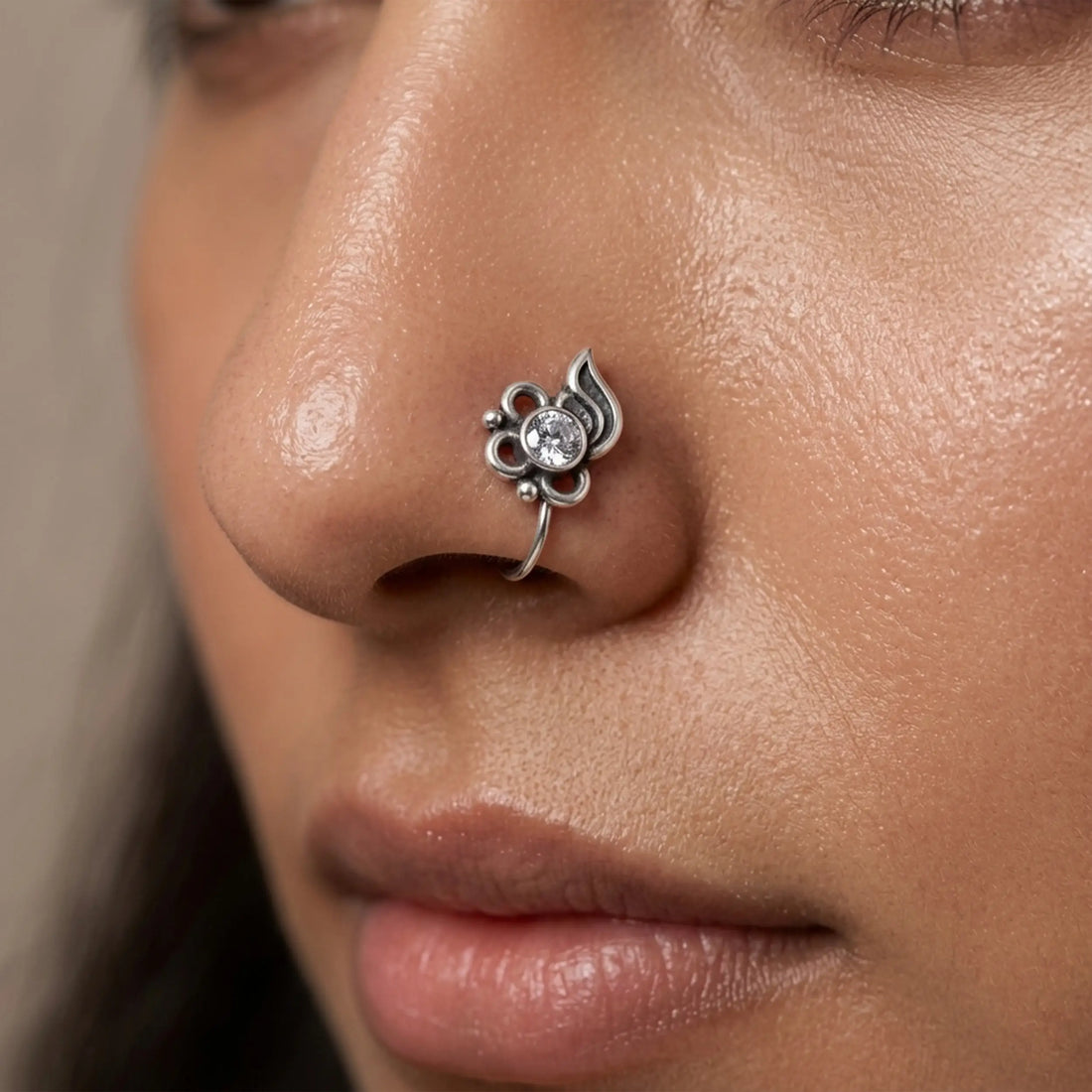 Midnight Bloom Oxidised Silver Nose Pin- Made With Pure 925 Silver