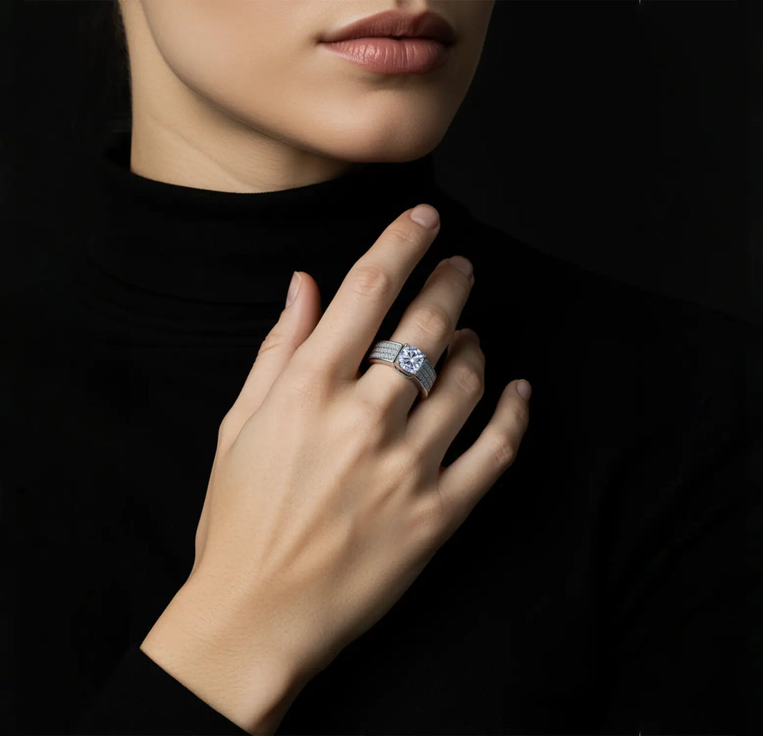 Bold Pure Silver Ring with Sparkling CZ Accents - Made With Pure 925 Silver
