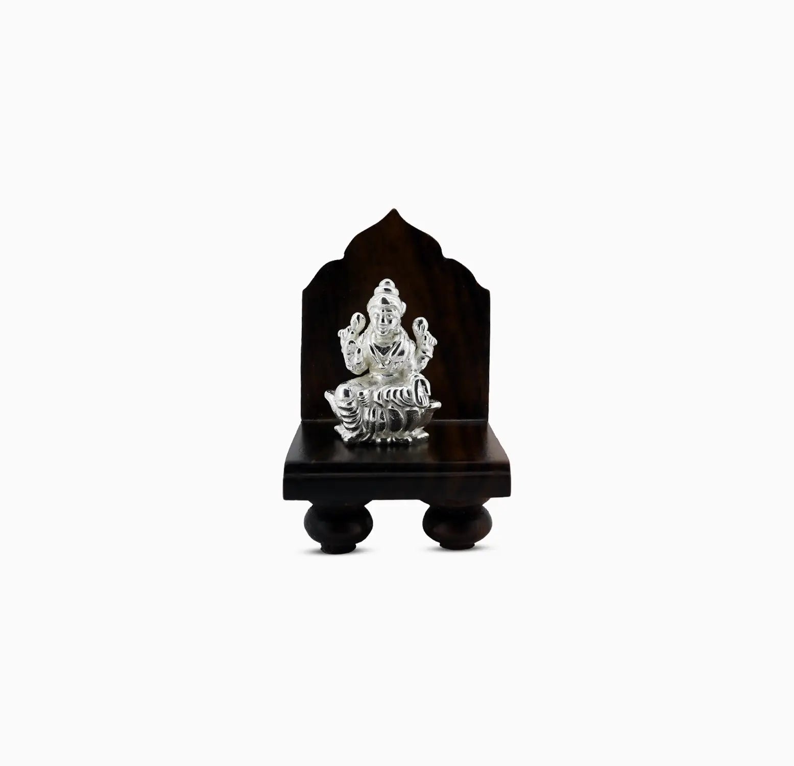 Pure Silver Goddess Lakshmi Idol with Wooden Singhasan - Made With Pure 925 Silver