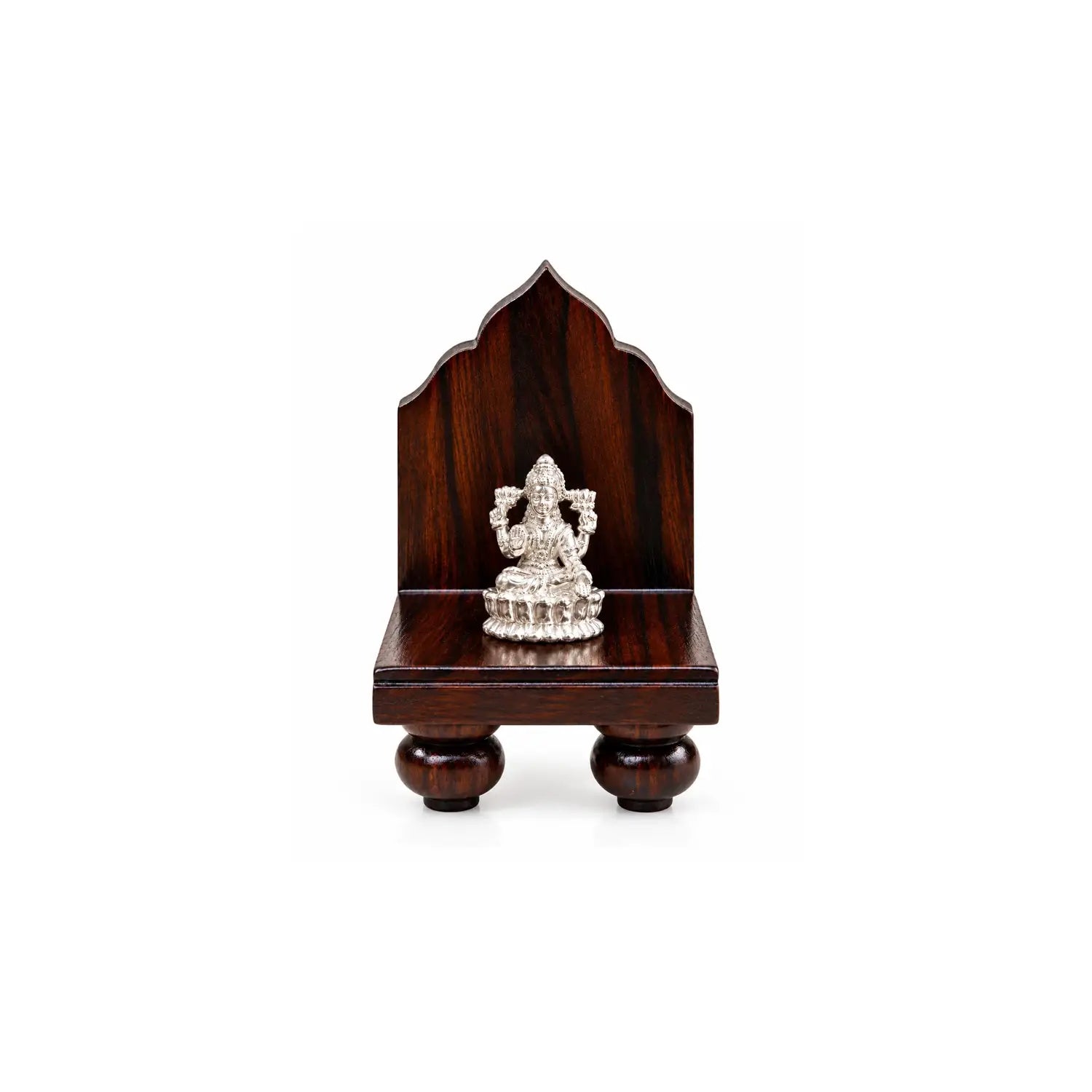 Pure Silver Goddess Lakshmi Idol with Wooden Singhasan - Made With Pure 925 Silver