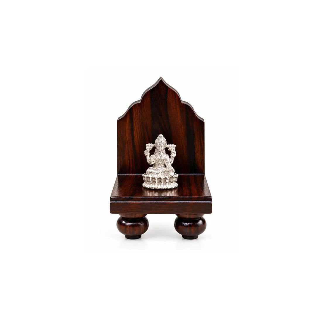 Pure Silver Goddess Lakshmi Idol with Wooden Singhasan - Made With Pure 925 Silver
