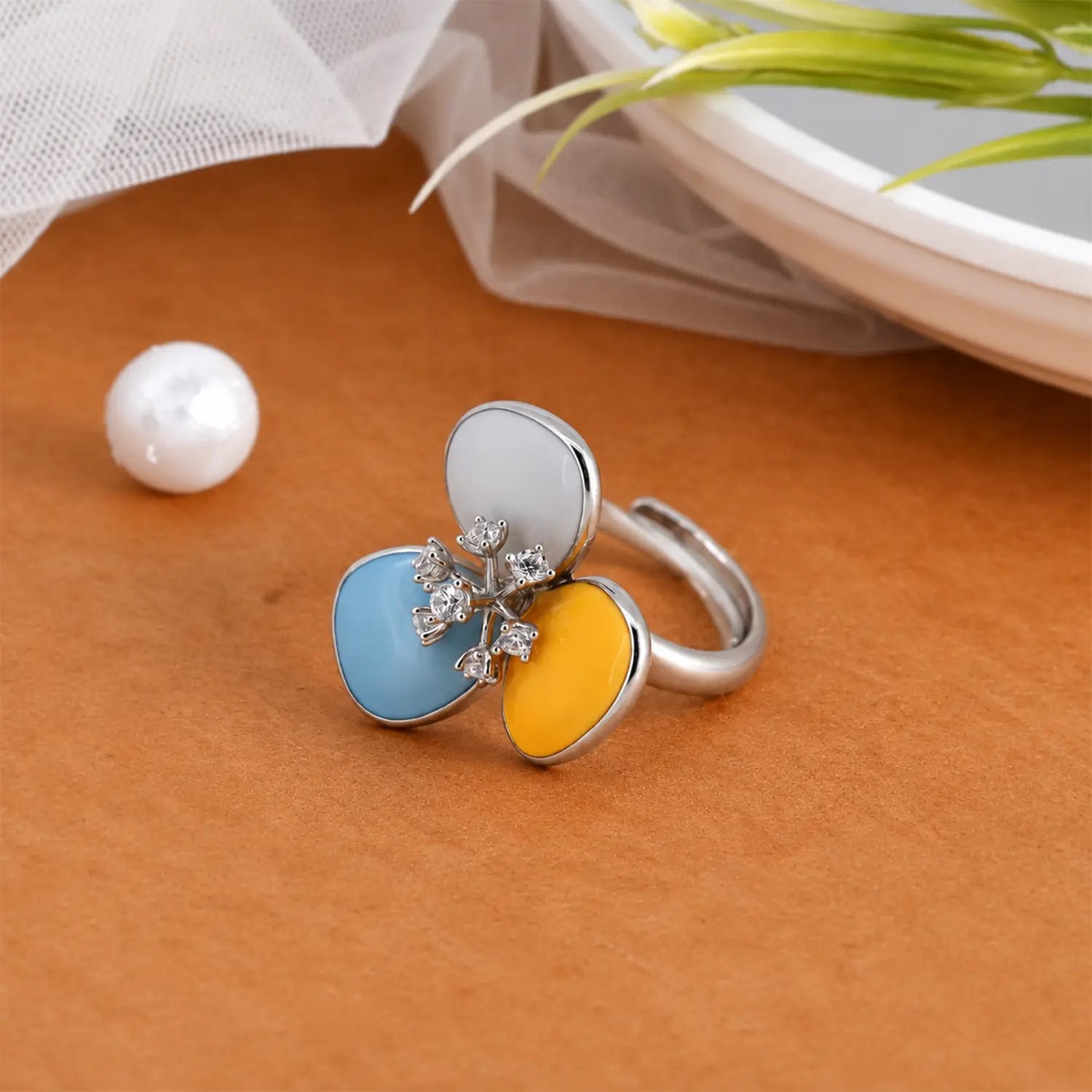 Pure Silver Multi-Stone Floral Ring - Made With Pure 925 Silver