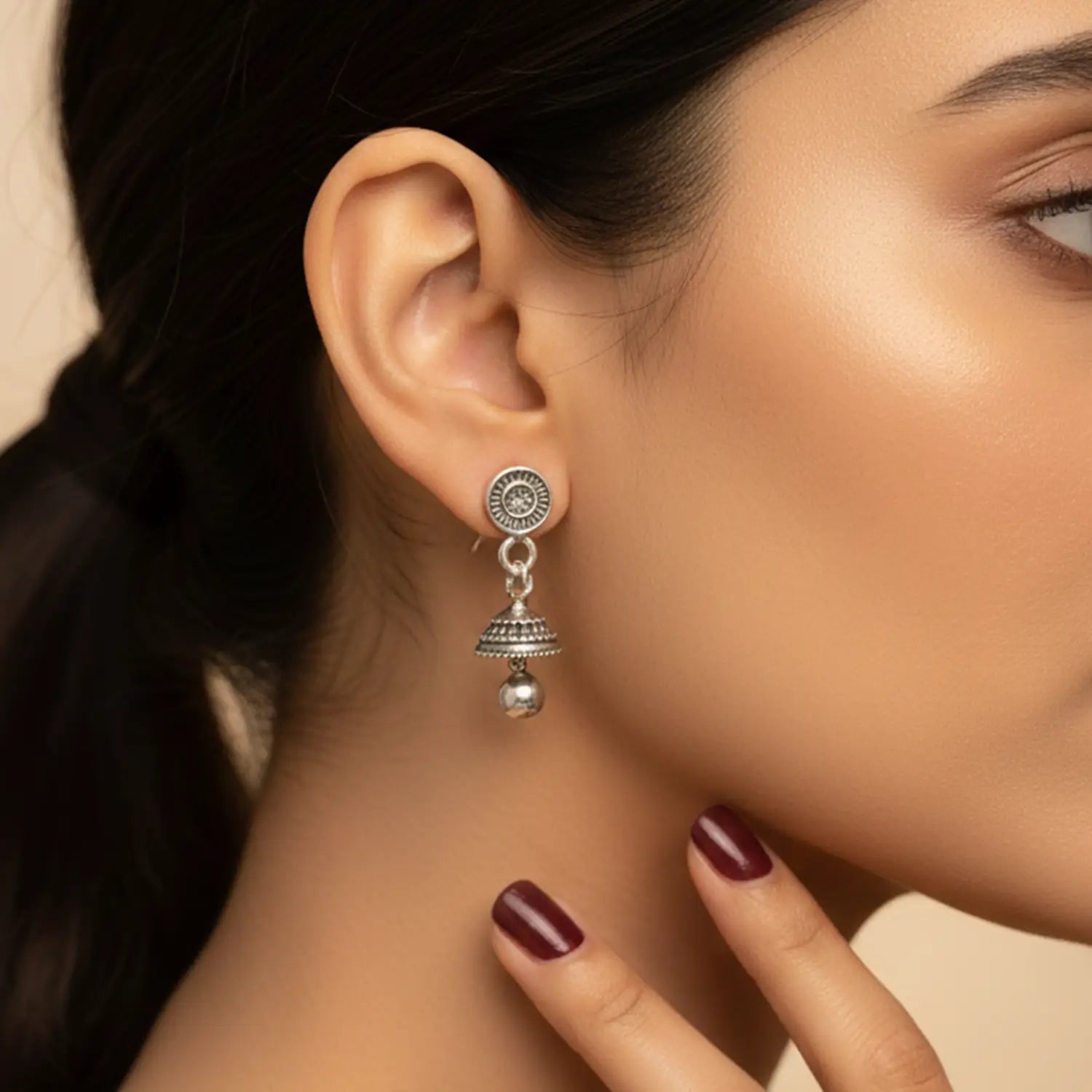 Classic Round Pure Silver Jhumki Earrings- Made With Pure 925 Silver