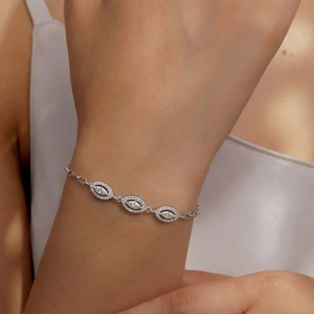 Elegant Marquise CZ Pure Silver Bracelet - Made With Pure 925 Silver
