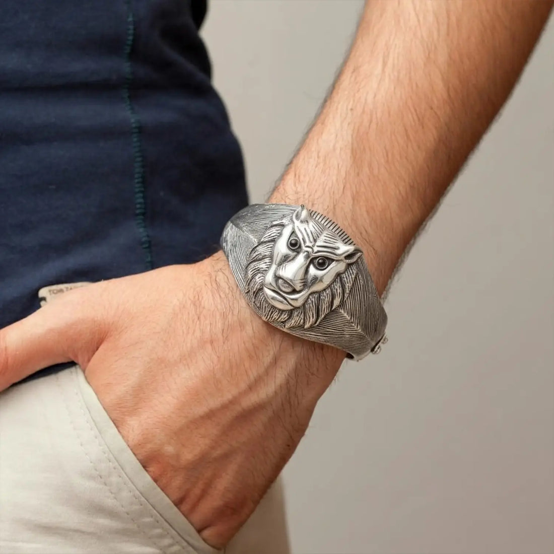 Regal Face Head Silver Kada- Made With Pure 925 Silver