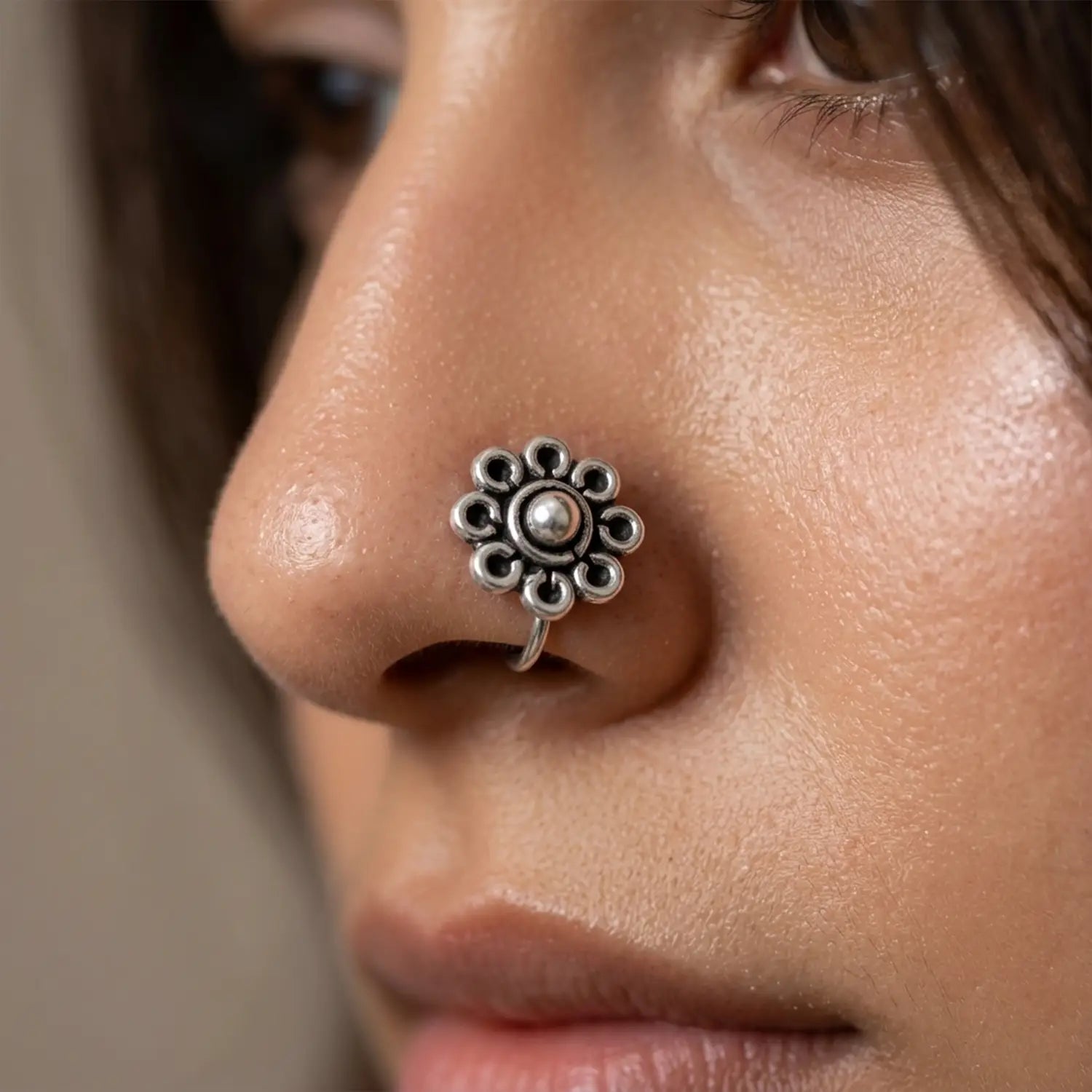 Antique Floral Silver Nose Pin- Made With Pure 925 Silver