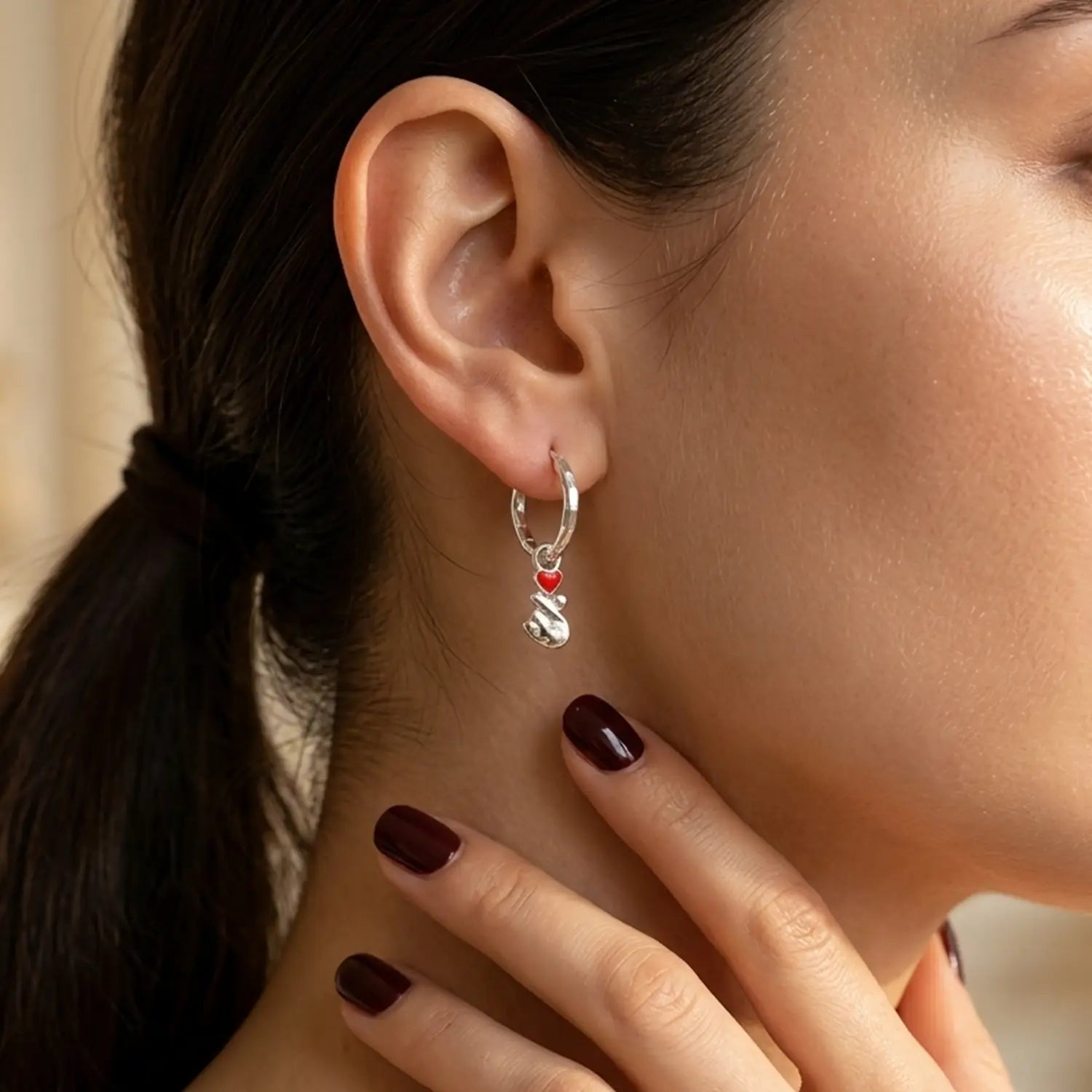 Finger Heart Charm Silver Hoop Earrings - Made With Pure 925 Silver