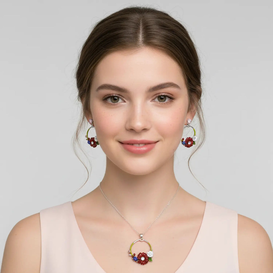 Floral Harmony Silver Necklace Set- Made With Pure 925 Silver
