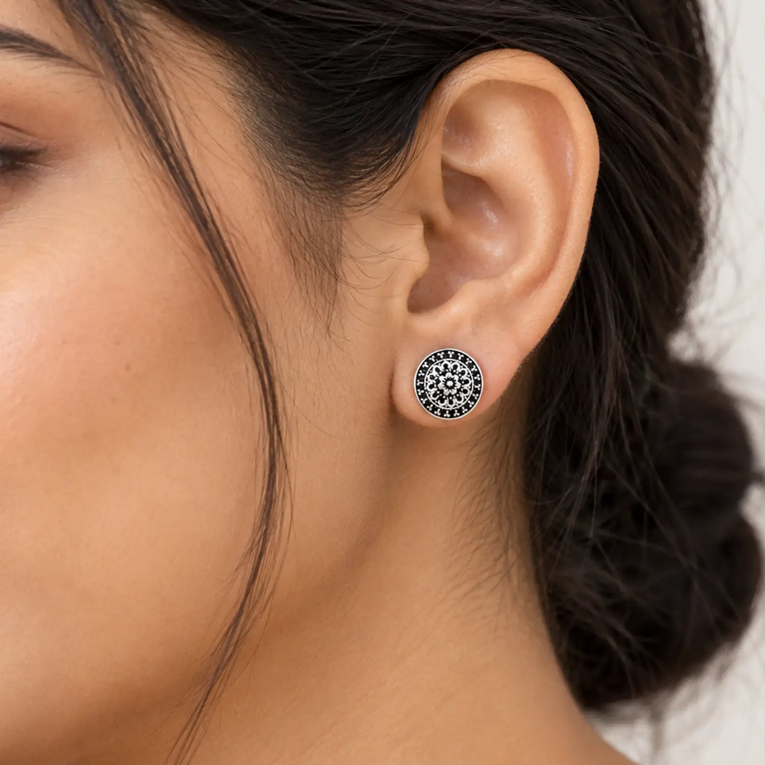 Antique Floral Oxidised Silver Stud Earrings - Made With Pure 925 Silver