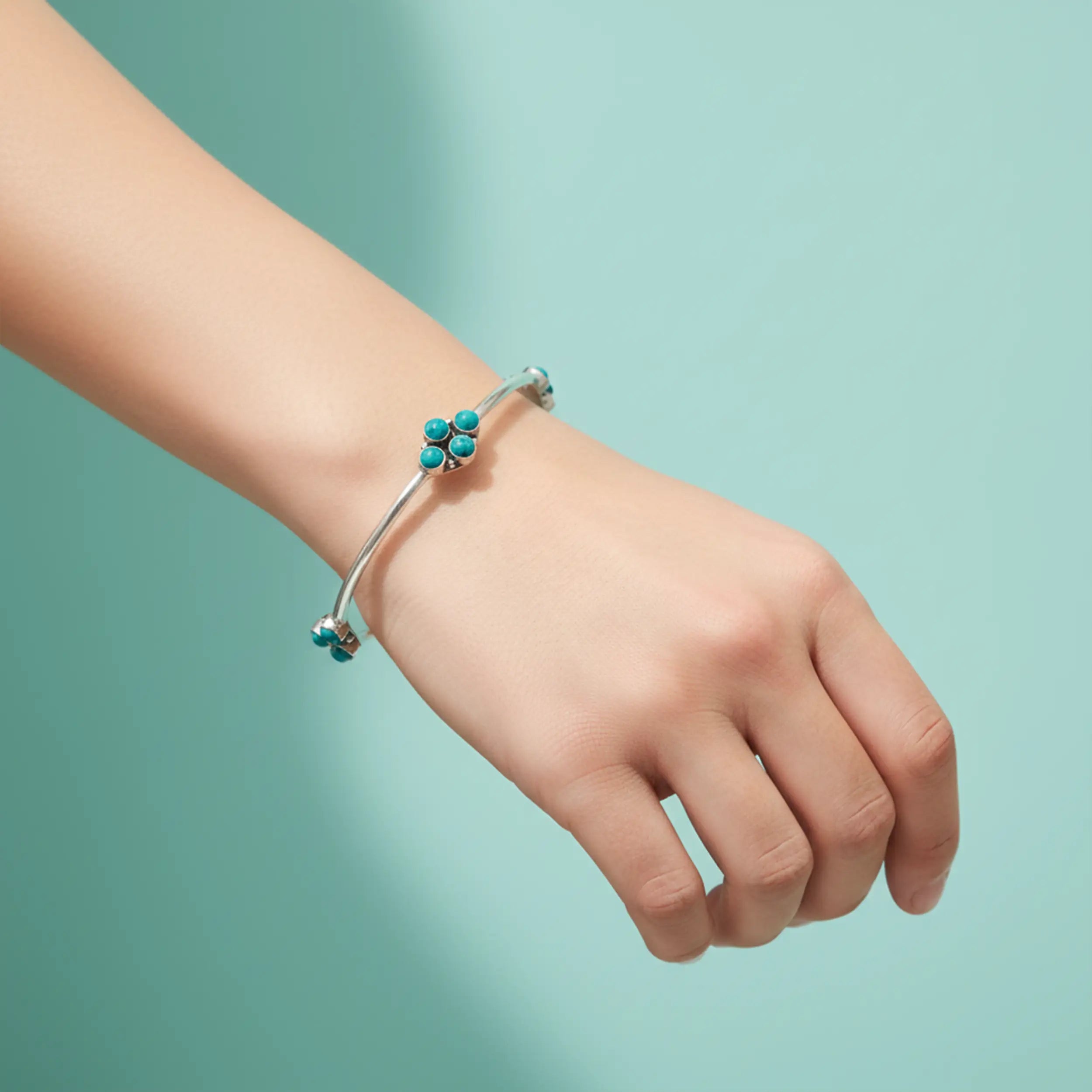 Turquoise Blossom Sterling Silver Bracelet - Made With Pure 925 Silver