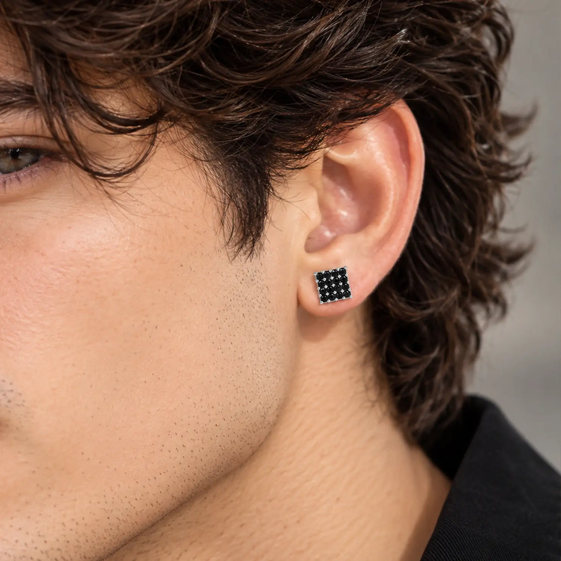 Black Stone Square Silver Stud Earrings - Made With Pure 925 Silver
