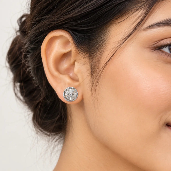 Elegant Round Filigree Silver Stud Earrings - Made With Pure 925 Silver
