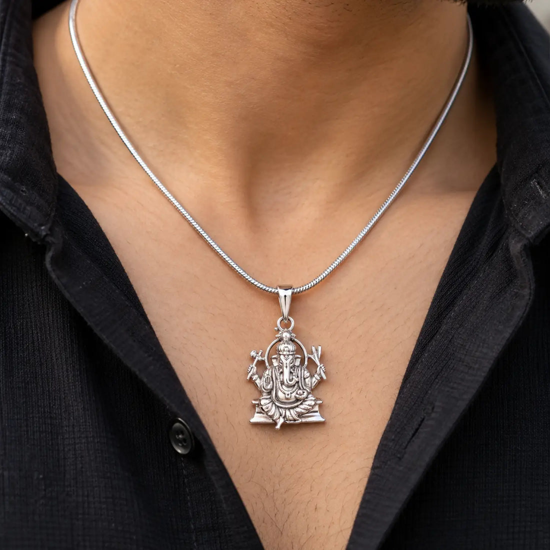Lord Ganesha Silver Pendant – Spiritual & Elegant Design - Made With Pure 925 Silver