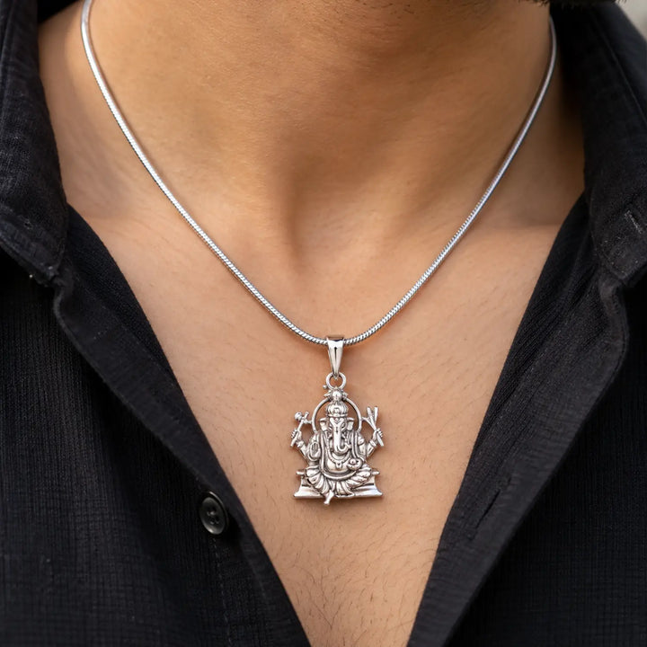 Lord Ganesha Silver Pendant – Spiritual & Elegant Design - Made With Pure 925 Silver