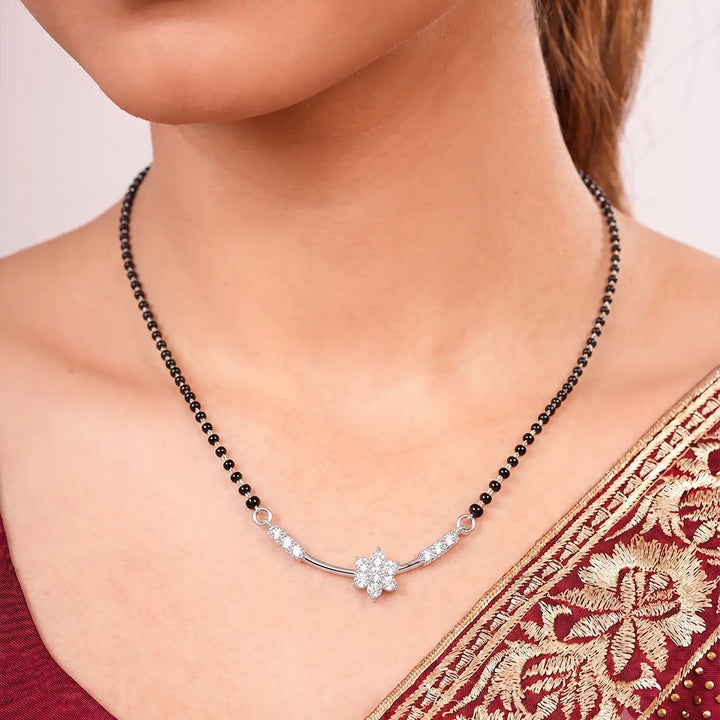 Elegant Floral Charm Black Bead Mangalsutra - Made With Pure 925 Silver