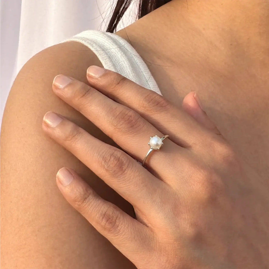 Single Pearl Solitaire Silver Ring - Made With Pure 925 Silver